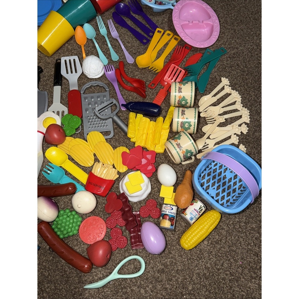 Huge Vintage Play Food Lot Play Kitchen Accessories Bowls Plates Food Mixed Lot - Picture 4 of 15